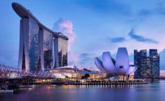 Singapore skyline at the Marina bay during twilight