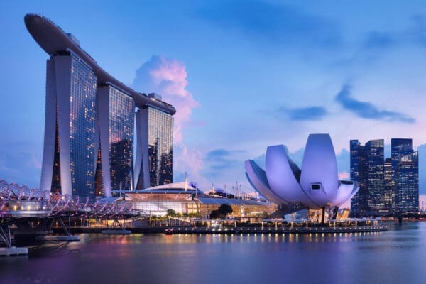 Singapore skyline at the Marina bay during twilight