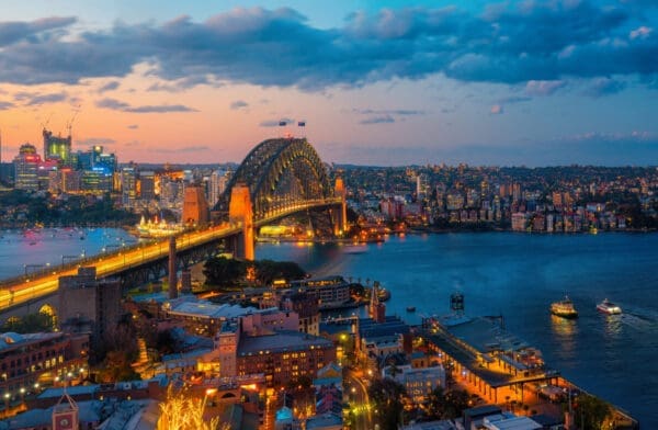 Panorama of Sydney harbour and bridge in Sydney city