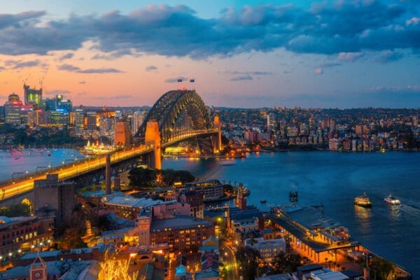 Panorama of Sydney harbour and bridge in Sydney city