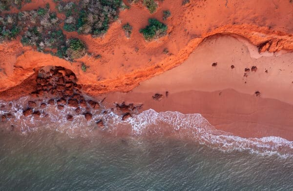 Aerial view at sunset of coast around Cape Peron at Shark Bay