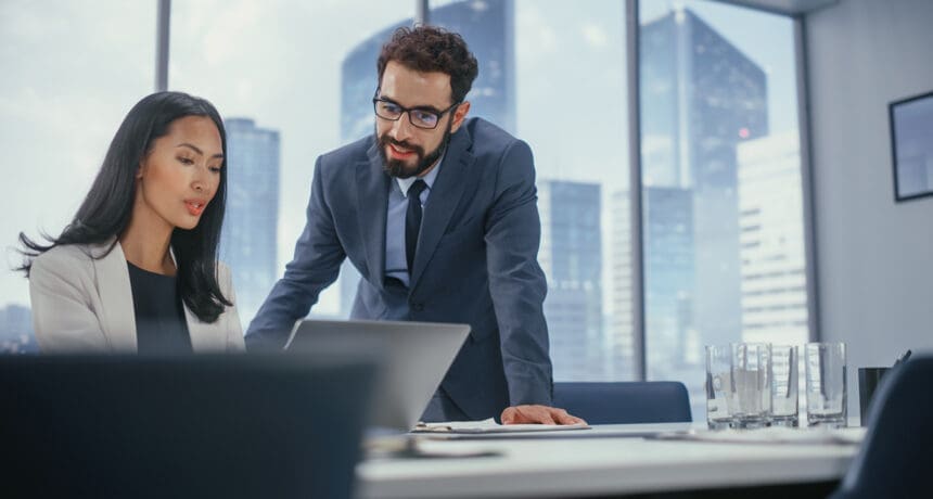 Modern Office: Successful Corporate CEO Sitting at Her Desk Work